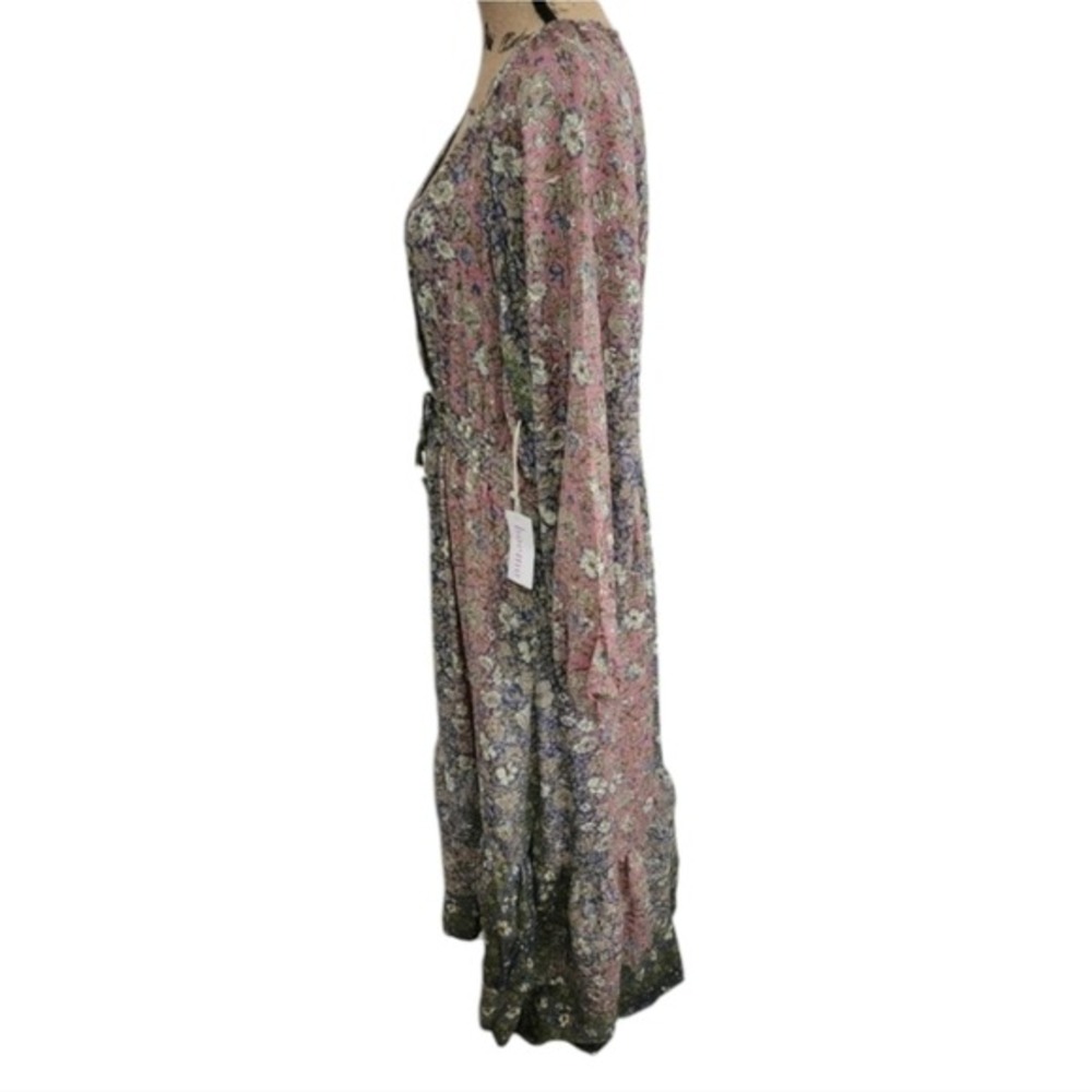 Revolve x boemo Floral Maxi Dress Tiered Ruffle V Neck Smocked Waist Tie Belt 3X - Picture 5 of 9